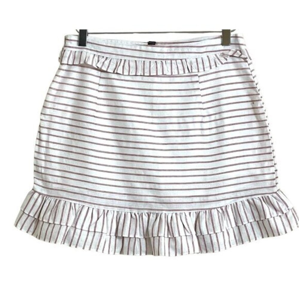 Aqua Skirt Cotton Blend White Stripes Ruffle A line Slip Skirt SZ M New